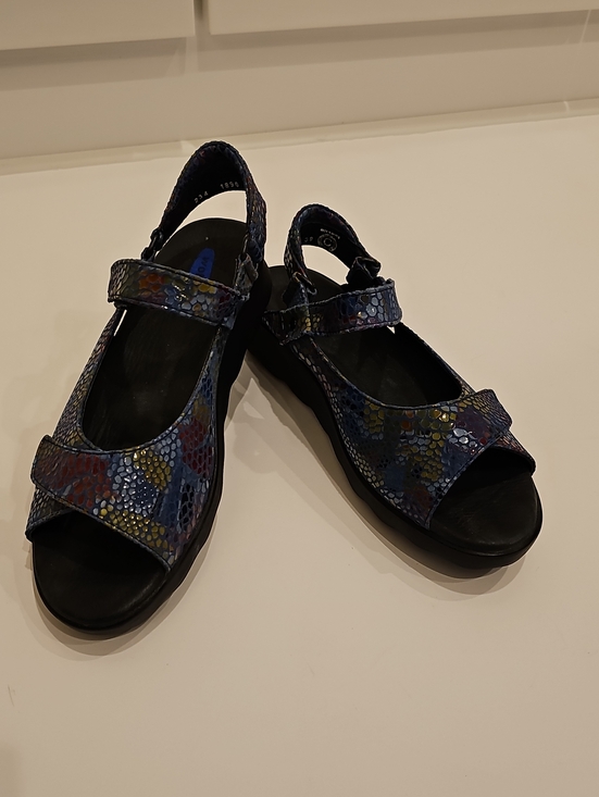 Wolky Shoes - Wolky Jewel Fantasy Pichu Blue Multi-Color Snake-Print Adjustable Strap Sandals